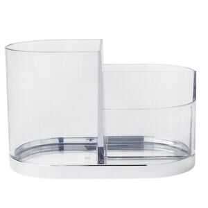 Accent Vanity Organizer – Silver Plastic Cosmetic Holder – 3 Compartments